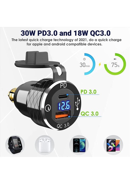 2x Pd 3 0 Tip C USB Hızlı Şarj Cihazı Usb&#39 Ye Din ve 12V-24V Ducati Bmw Için Voltmetre ile 18W Qc 3 0 Elektrik Prizini (Yurt Dışından) indirimleri