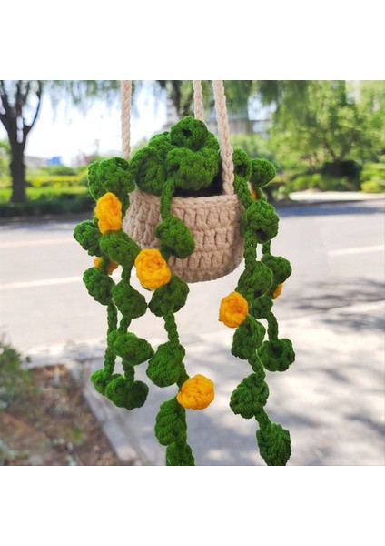 Dikiz Ayna Kolye Sevimli Saksı Bitkileri Tığ Işi Araba Ayna El Örme Bitki Asılı Süslemeler Araba Aksesuarları D (Yurt Dışından) indirimleri