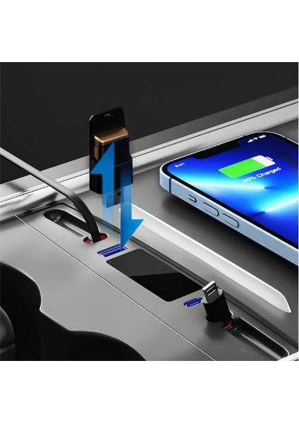 Tesla Model 3 Için USB Teleskopik Hub Yerleştirme Istasyonu Y 2021-2023 Merkez Konsol Hızlı Şarj Çift-C Tip 18W (Yurt Dışından)