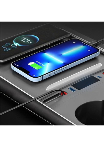 Tesla Model 3 Için USB Teleskopik Hub Yerleştirme Istasyonu Y 2021-2023 Merkez Konsol Hızlı Şarj Çift-C Tip 18W (Yurt Dışından) modelleri
