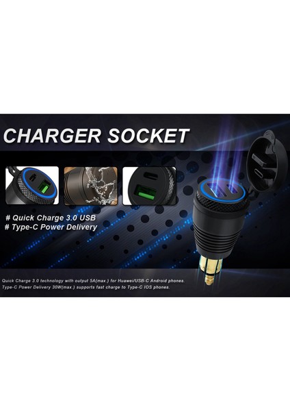 2x Motorcycle Din Plug Su Geçirmez Şarj Cihazı - USB Şarj Cihazı ve Tip C 30W Güç Dağıtım Adaptörü Soketi (Yurt Dışından) fırsatları