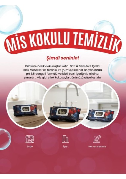 Islak Mendil Çilek Kokulu 8*120 Pcs indirimleri