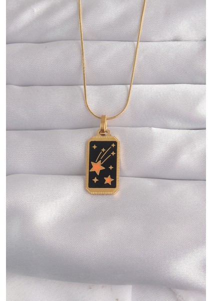 316L Çelik Gold Renk Siyah Mineli Yıldız Figür Tarot Kolye fiyatları