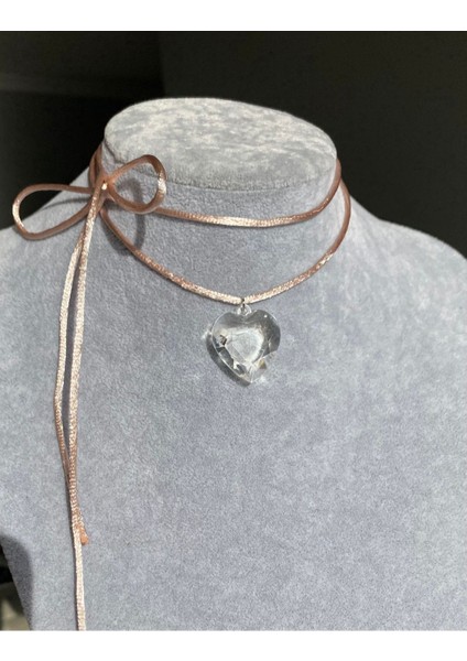 Ipli Bağlamalı Şeffaf Parlak Kalp Kolye fiyatları