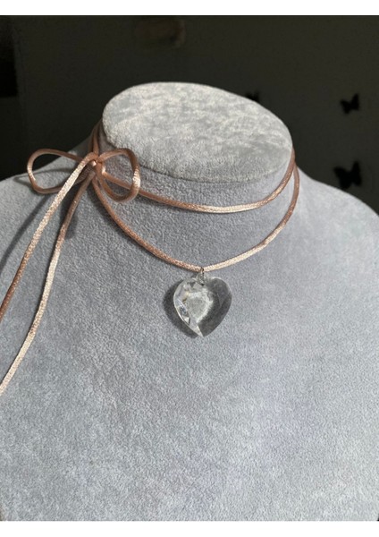 Ipli Bağlamalı Şeffaf Parlak Kalp Kolye modelleri