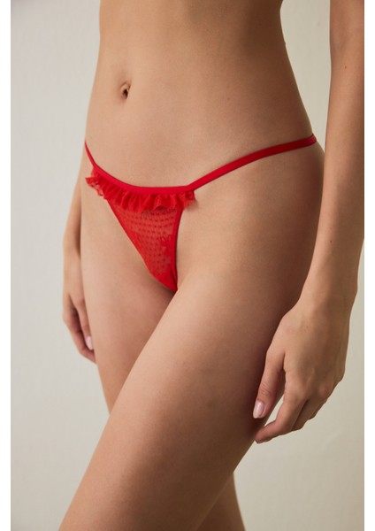 Kırmızı Frill Detailed Mini String Külot