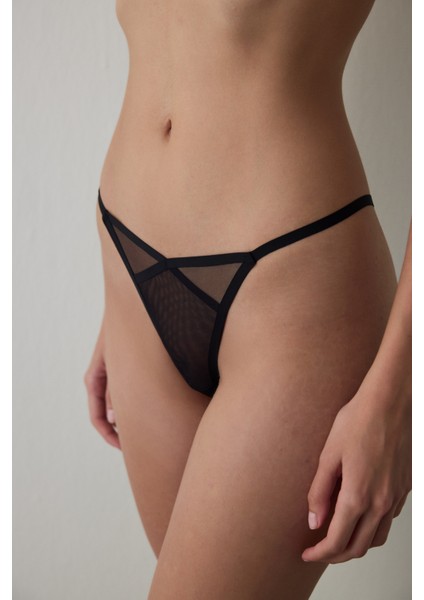 Siyah Yüksek Bel File Tanga Külot