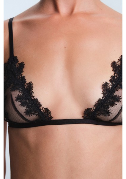 Siyah Zena Nakış Detaylı Balensiz Dolgusuz Üçgen Sütyen fiyatları