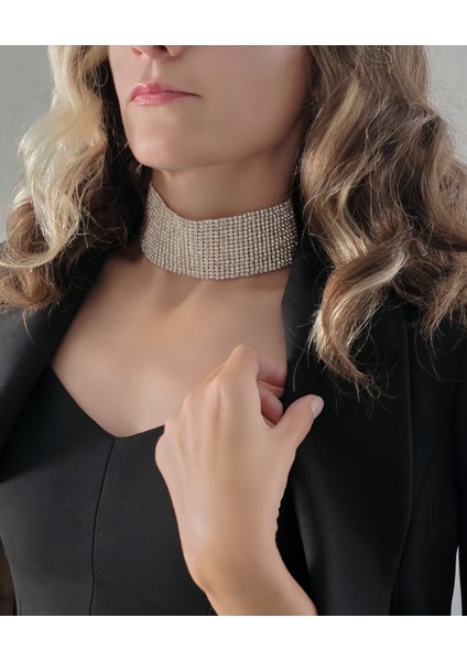 Gümüş Kaplama Rhinestone Choker Tasma Model Kolye fiyatları