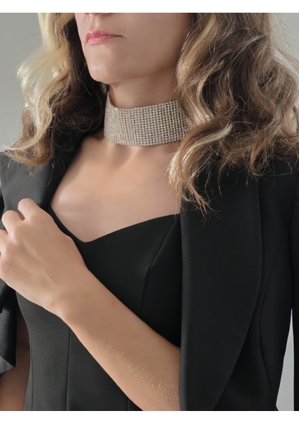 Gümüş Kaplama Rhinestone Choker Tasma Model Kolye indirimleri