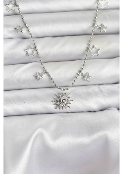 Erb Pirinç Gümüş Renk Güneş Model Kadın Kolye