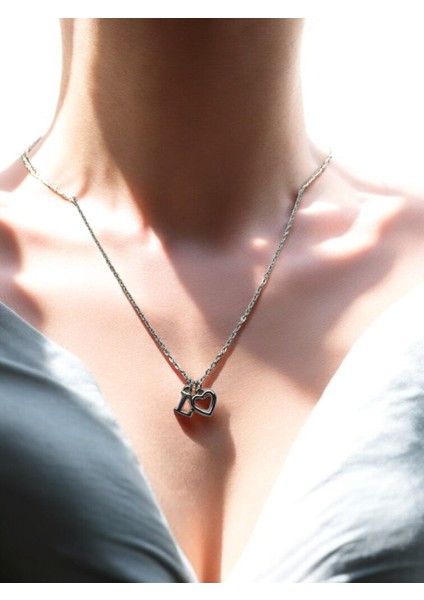 L Harfi 316L Paslanmaz Çelik Zincir Gümüş Kaplama Kolye Hediye Kalp Sevgili Eş