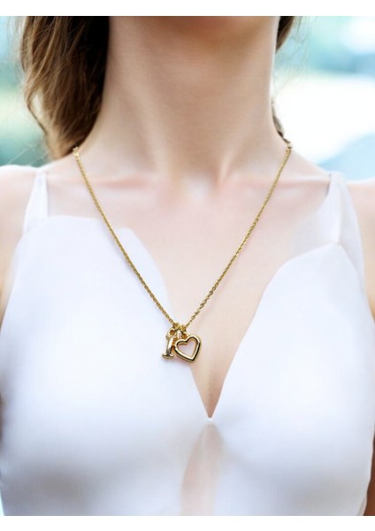 I Harfi 316L Paslanmaz Çelik Zincir Altın Kaplama Kolye Hediye Kalp Sevgili Eş