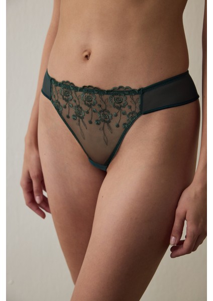 Koyu Yeşil Broderie Brazilian Külot