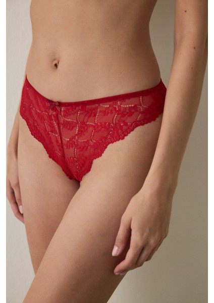 Kırmızı Rusty Lace Brazilian Külot