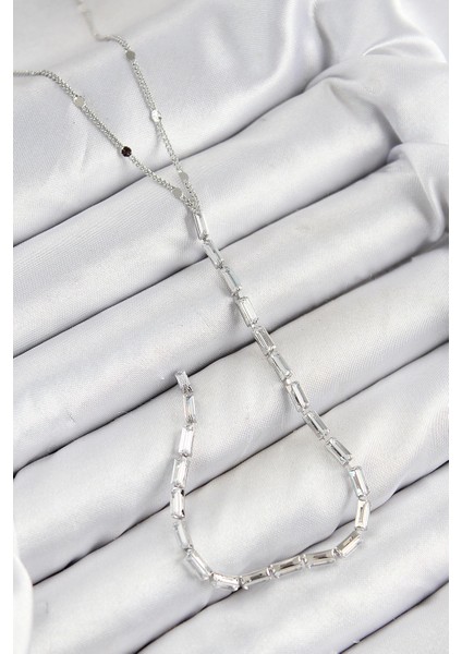 Heyf Pirinç Zirkon Taşlı Model Gümüş Renk Y Kolye