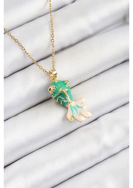 Heyf 316L Çelik Zincir Yeşil Balık Model Gold Renk Kadın Kolye