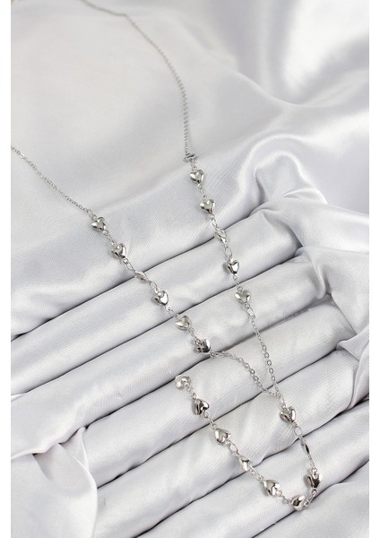 Pirinç Zirkon Taşlı Kalp Model Gümüş Renk Y Kolye