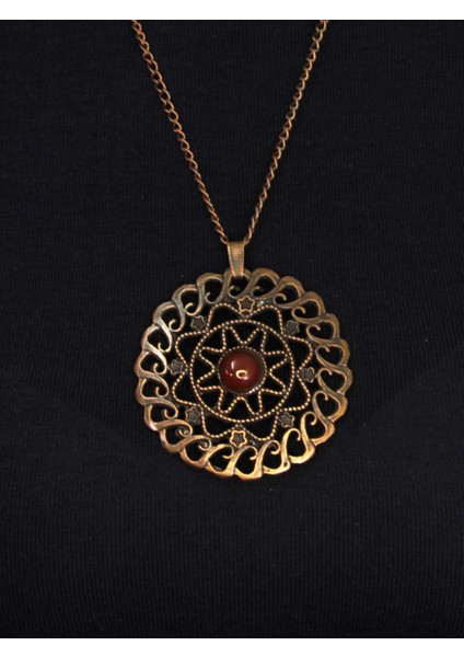 Doğal Taş Akik Doğal Taşlı Yuvarlak Model Antik Kadın Kolye EUK47A fiyatları