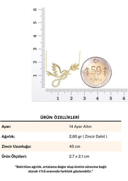 Barış Güvercini 14 Ayar Altın Kolye indirimleri