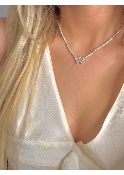 Çelik Dönmeyen Su Yolu Kolye Zirkon Taşlı Kolye