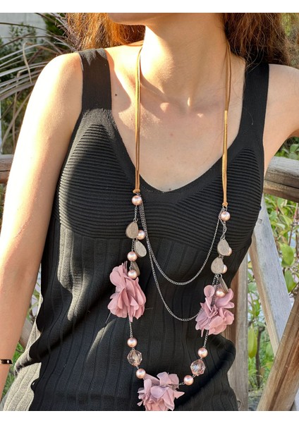 Kabartma Çiçekli Kadın Kolye 50 cm modelleri