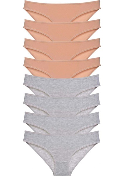 8 Adet Süper Eko Set Likralı Kadın Slip Külot Ten Gri