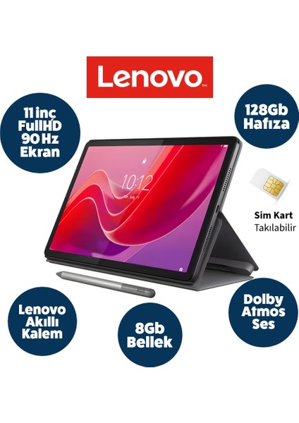 Sim kartlı Tablet Donkunmatik 11inç Fullhd IPS Ekran 8 Çekirdekli Tab M11 8gb Ram 128GB Hafıza (Kalem ve Kılıf ile Birlikte)