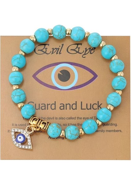 Pembe Zebra Taşlı Şeytan Gözü Kolye Kadın Mavi Göz Kartı (Yurt Dışından)