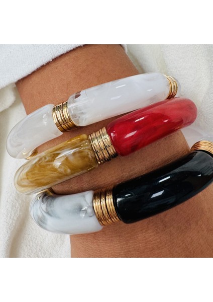 Retro Yüksek Kali Düzensiz Reçine Çarpıcı Renkli Boncuklu Bileklik (Yurt Dışından)