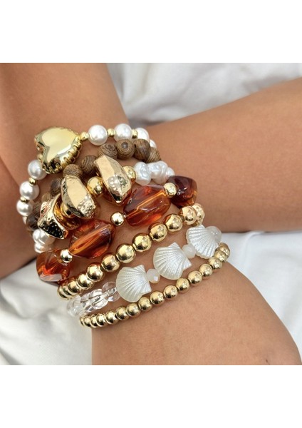 Retro Yüksek Kali Düzensiz Reçine Çarpıcı Renkli Boncuklu Bileklik (Yurt Dışından)