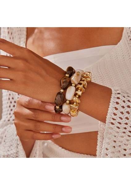 Retro Yüksek Kali Düzensiz Reçine Çarpıcı Renkli Boncuklu Bileklik (Yurt Dışından)