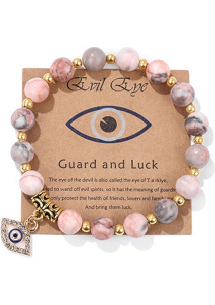 Pembe Zebra Taşlı Şeytan Gözü Kolye Kadın Mavi Göz Kartı (Yurt Dışından)