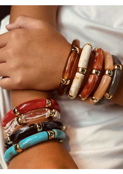 Retro Yüksek Kali Düzensiz Reçine Çarpıcı Renkli Boncuklu Bileklik (Yurt Dışından)