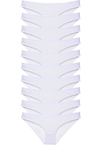 10 Adet Süper Eko Set Likralı Kadın Slip Külot Beyaz