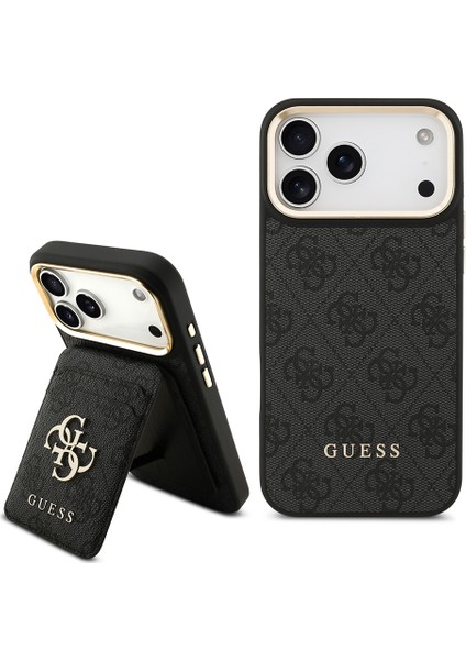 iPhone 17 Pro Max Uyumlu Kılıf Guess Lisanslı M-Safeli 4g Metal Büyük Logolu Kartlıklı Kapak Siyah