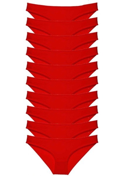 10 Adet Süper Eko Set Likralı Kadın Slip Külot Kırmızı