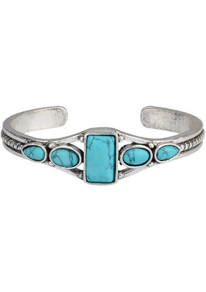 Avrupa-Amerika Bohem Retro Turkuaz Açılır Ayarlanabilir Bileklik, Oymalı, Delikli Geometrik Şekilli Bileklik (Yurt Dışından)