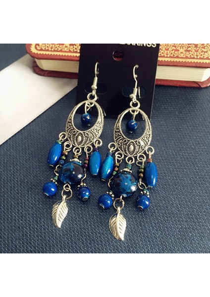 Bohemiyen Retro Etnik Tarz Avrupa-Amerikan Antik Gümüş Küpe, Tanrıça Tarzı Yüzünü Zayıflatan Tüllü Uzun Model Küpeler (Yurt Dışından)