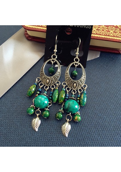 Bohemiyen Retro Etnik Tarz Avrupa-Amerikan Antik Gümüş Küpe, Tanrıça Tarzı Yüzünü Zayıflatan Tüllü Uzun Model Küpeler (Yurt Dışından)