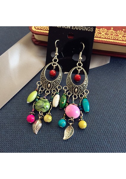 Bohemiyen Retro Etnik Tarz Avrupa-Amerikan Antik Gümüş Küpe, Tanrıça Tarzı Yüzünü Zayıflatan Tüllü Uzun Model Küpeler (Yurt Dışından)