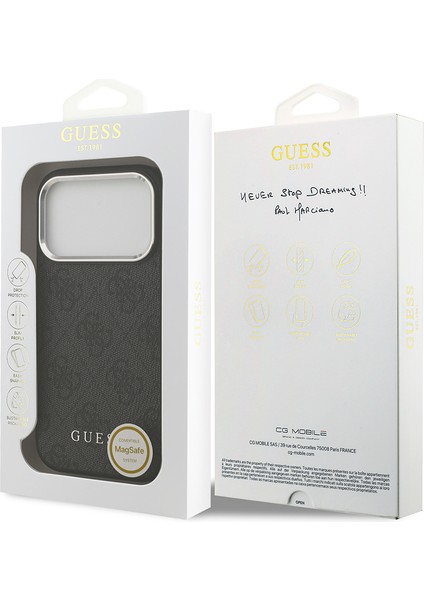 iPhone 17 Pro Uyumlu Kılıf Guess Orjinal Lisanslı M-Safe Özellikli 4g Klasik Yazı Logolu Kapak Siyah