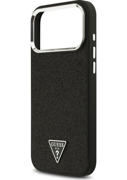 iPhone 17 Pro Max Kılıf Guess Lisanslı M-Safeli Metal Kamera Çerçeveli Üçgen Logolu Glitter Siyah