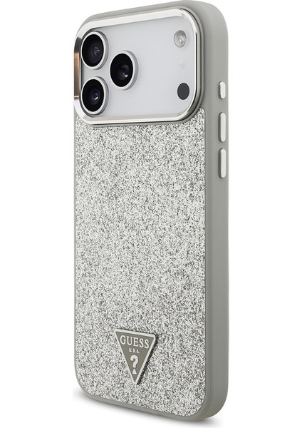 iPhone 17 Pro Max Uyumlu Kılıf Guess Lisanslı M-Safeli Metal Kamera Çerçeve Üçgen Logolu Glitter Gri fiyatları