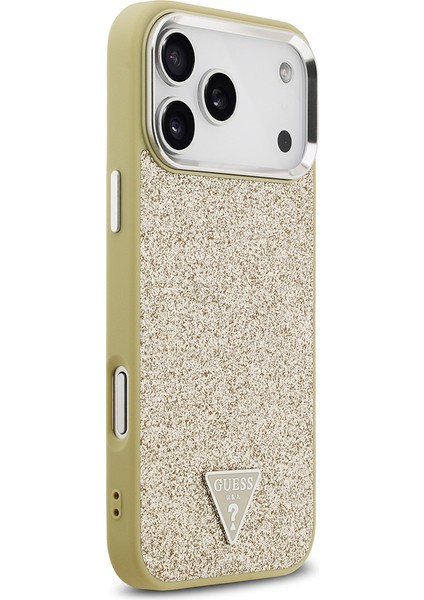 iPhone 17 Pro Max Kılıf Guess Lisanslı M-Safeli Metal Kamera Çerçeveli Üçgen Logolu Glitter Gold fırsatları