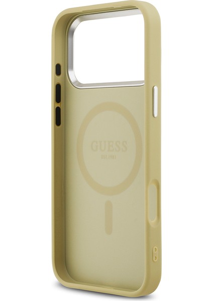 iPhone 17 Pro Max Kılıf Guess Lisanslı M-Safeli Metal Kamera Çerçeveli Üçgen Logolu Glitter Gold