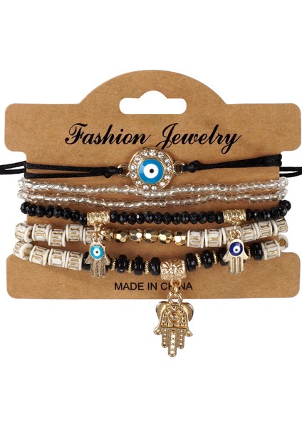 Bohem Bileklik Tarzı Şeytan Gözü Avuç Içinde Alaşım Kolye Çok Katmanlı Elastik Ip Bileklik (Yurt Dışından)