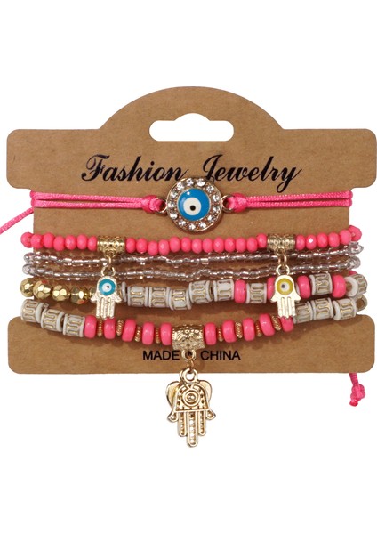 Bohem Bileklik Tarzı Şeytan Gözü Avuç Içinde Alaşım Kolye Çok Katmanlı Elastik Ip Bileklik (Yurt Dışından)
