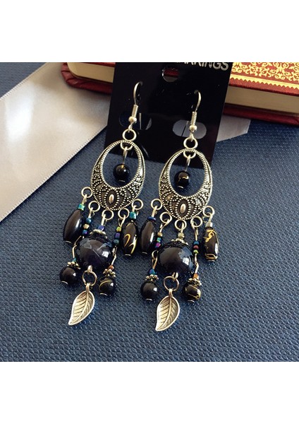 Bohemiyen Retro Etnik Tarz Avrupa-Amerikan Antik Gümüş Küpe, Tanrıça Tarzı Yüzünü Zayıflatan Tüllü Uzun Model Küpeler (Yurt Dışından)