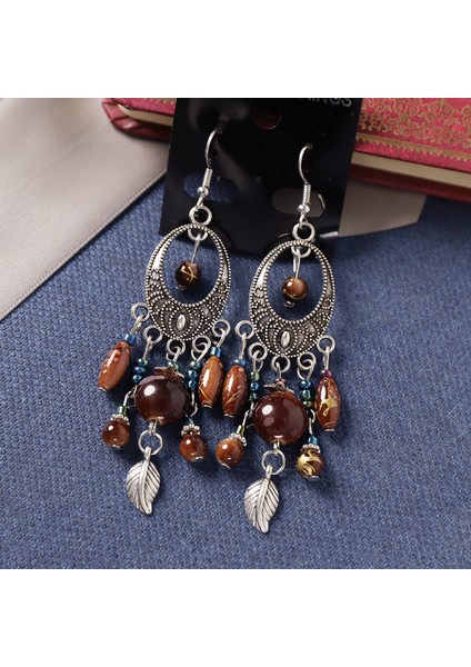 Bohemiyen Retro Etnik Tarz Avrupa-Amerikan Antik Gümüş Küpe, Tanrıça Tarzı Yüzünü Zayıflatan Tüllü Uzun Model Küpeler (Yurt Dışından)